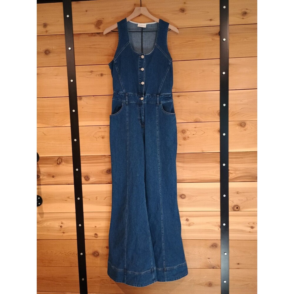 Wisteria Lane Women's Denim Jumpsuit Flare Wide Leg Size L Stretch Western